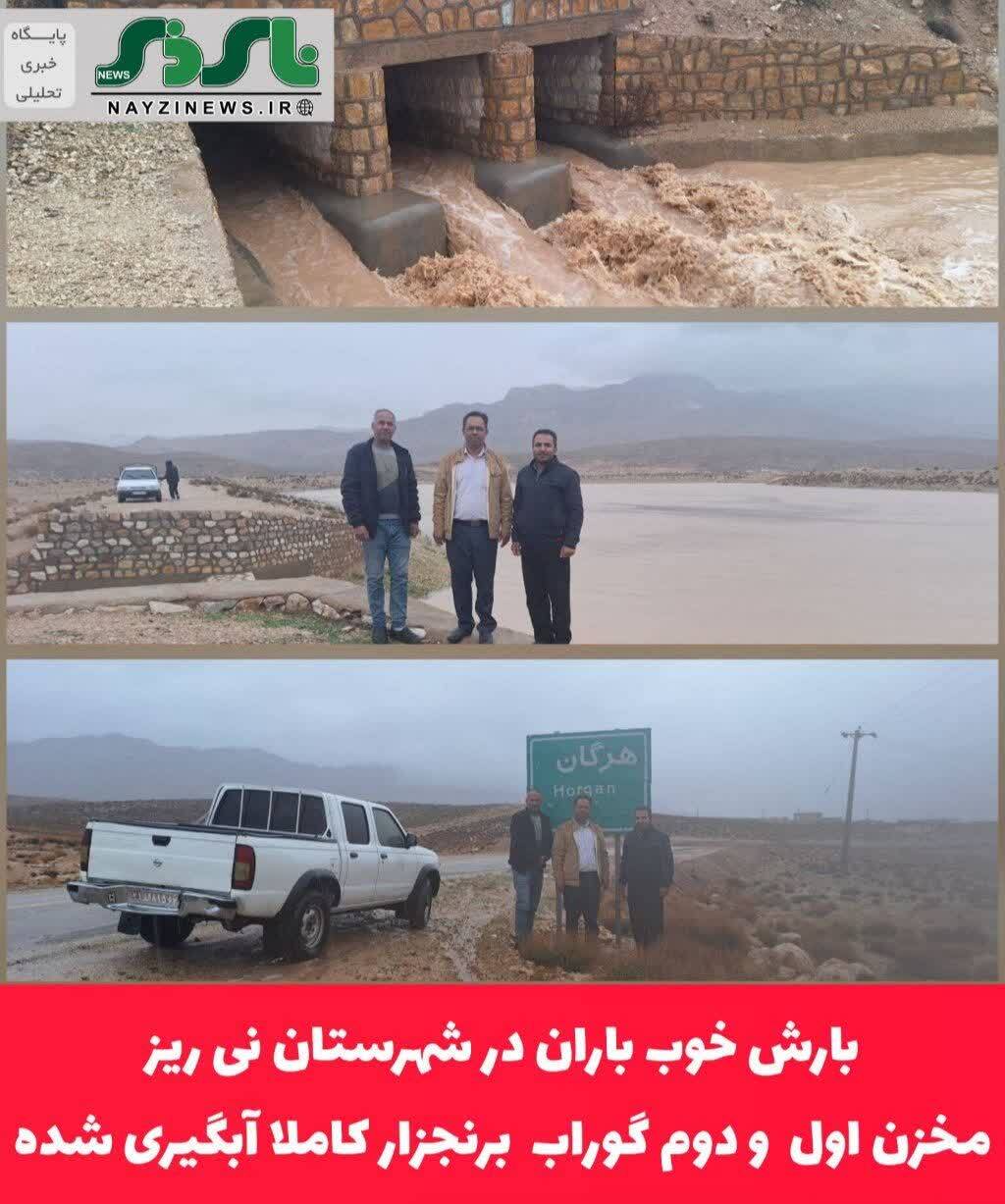 بارش خوب باران در شهرستان نی ریز مخزن اول  و دوم گوراب  برنجزار کاملا آبگیری شده