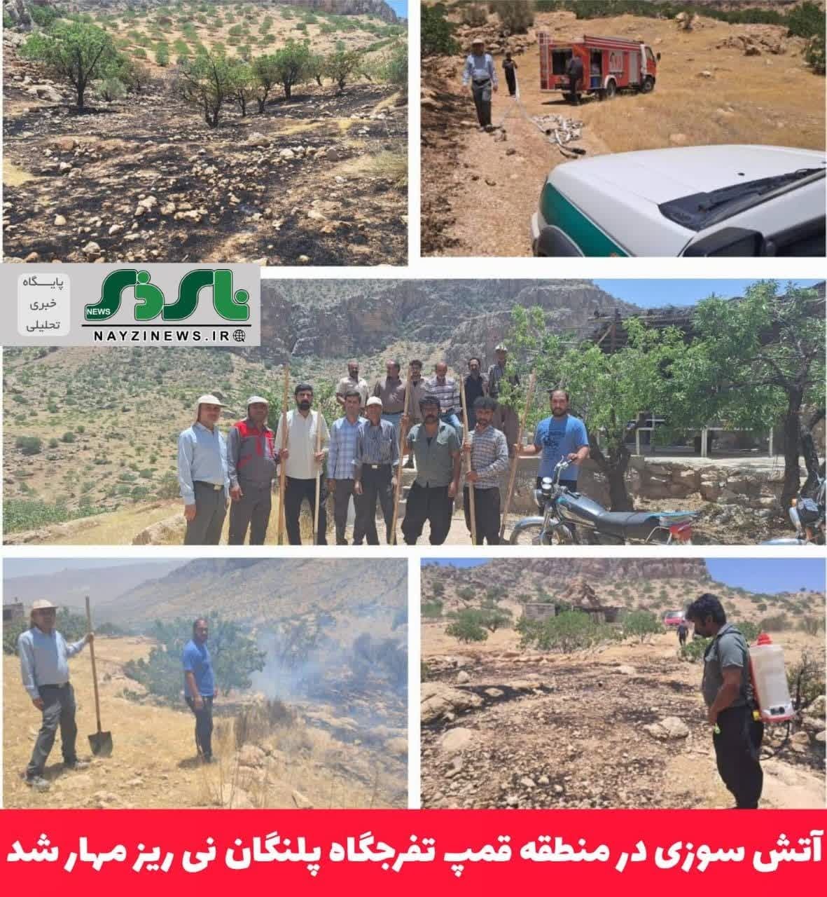 آتش سوزی درقسمت انتهایی دهانه تفرجگاه پلنگان نی ریز مشهور به قمپ با حضور بموقع مردم و ارگان‌های مسئول مهار شد