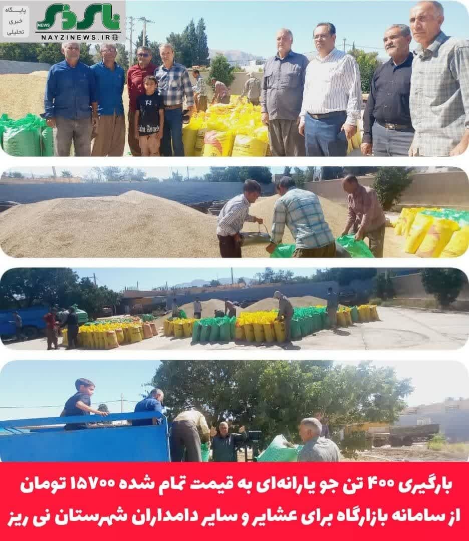 بارگیری ۴۰۰ تن جو یارانه‌ای به قیمت تمام شده ۱۵۷۰۰ تومان از سامانه بازارگاه برای عشایر و سایر دامداران شهرستان نی ریز
