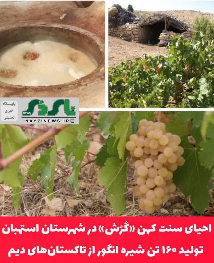 احیای سنت کهن «کُرُش» در شهرستان استهبان / تولید ۱۶۰ تن شیره انگور از تاکستانهای دیم احیای سنت کهن «کُرُش» در شهرستان استهبان / تولید ۱۶۰ تن شیره انگور از تاکستانهای دیم