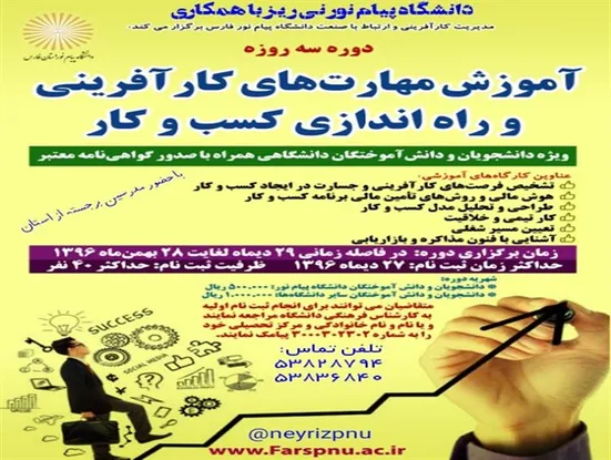 دوره آموزشی کارافرینی و راه اندازی کسب و کار در نی ریز برگزار می شود